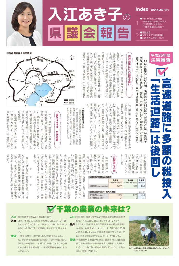 入江あき子の県議会報告　2014年12月発行