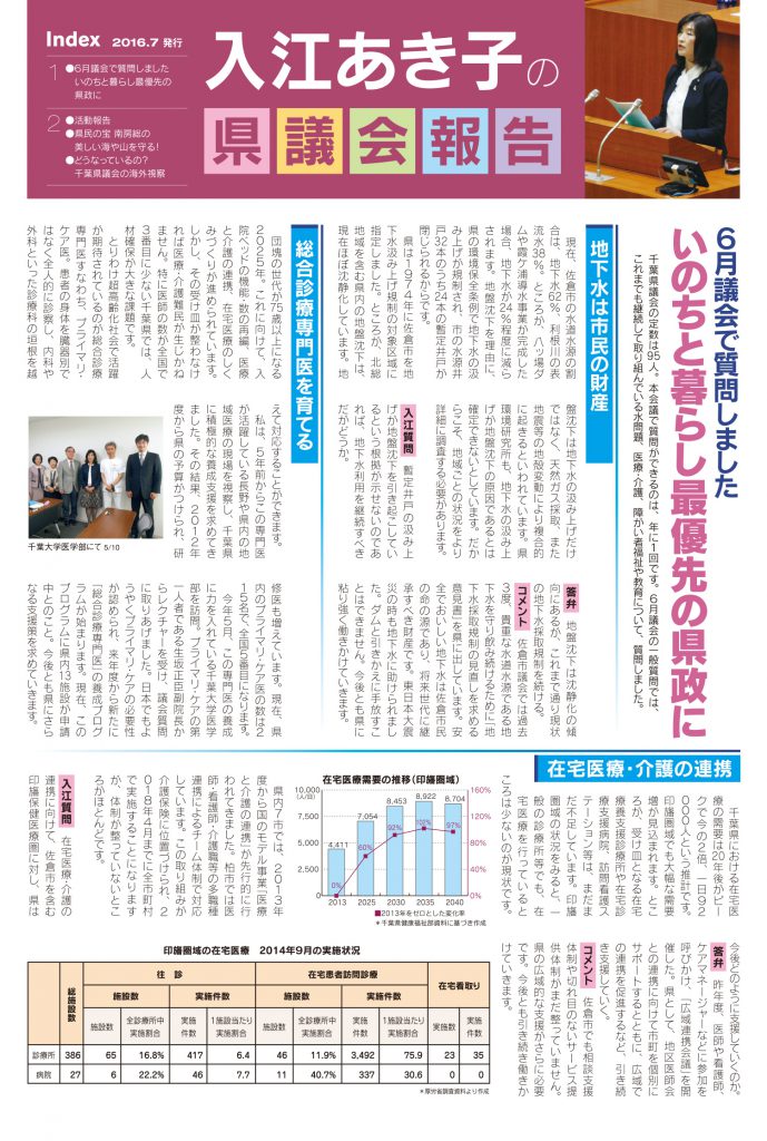 入江あき子の県議会報告 2016年7月発行