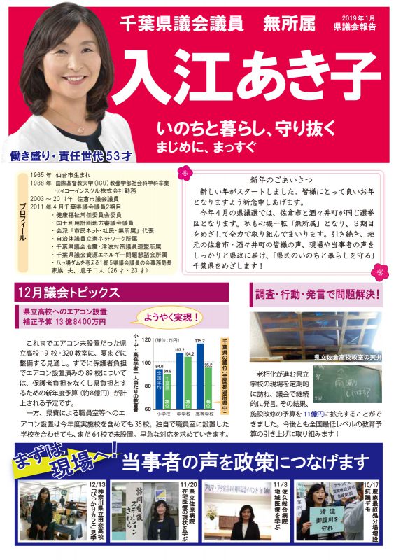 入江あき子の県議会報告 2019年1月発行
